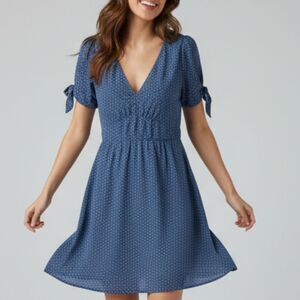 Abercrombie & Fitch Blue Animal-Print Mini Dress, Tie-Sleeve, Size M